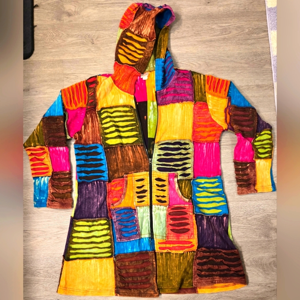 Colorful Patchwork Hooded Jacket - Size XXL